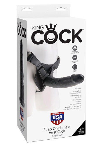 Страпон со съёмной чёрной насадкой Pipedream Harness King Cock 9 PD5624-23 (22,9 см)