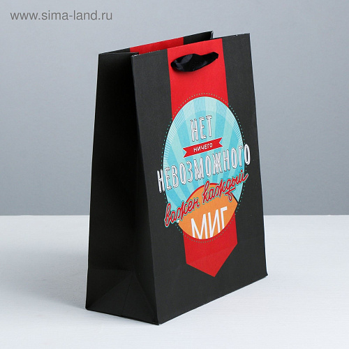 Чёрный подарочный пакет Сима-Ленд «Мистер совершенство» 3680967 (23×18×8 см)