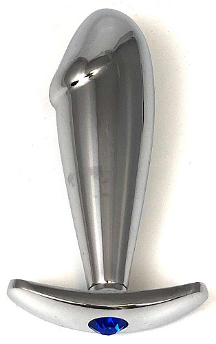 Серебристая пробка-фаллос с синим кристаллом Vandersex 400-RBL (9,5 см)