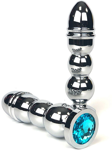 Серебристая анальная ёлочка с голубым кристаллом Vandersex 159-MAT20 (13 см)