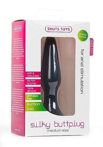 Чёрная анальная втулка Shots Media BV Silky Buttplug Medium SHT179BLK (12,5 см)