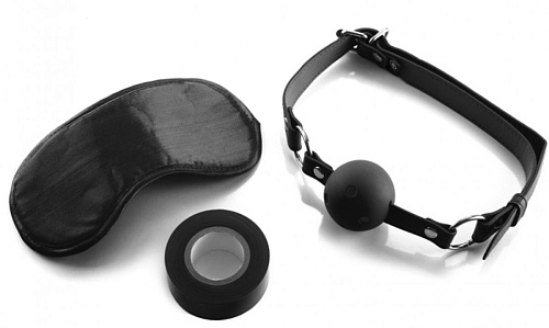 Оригинальный набор в чёрном цвете (маска, кляп-шарик и скотч) Shots Media BV Bondage Set OU195BLK