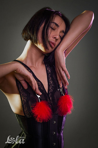 Зажимы на соски с красным пухом Lola toys Euphoric 1131-02lola