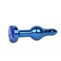 Удлиненная шарикообразная синяя анальная втулка с синим кристаллом Anal Jewelry Plug ZBLU-13 (10,3 см)