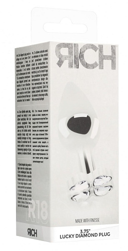 Серебристая анальная пробка с прозрачными кристаллами в форме клевера Shots Media BV RIC018SIL (9,5 см)