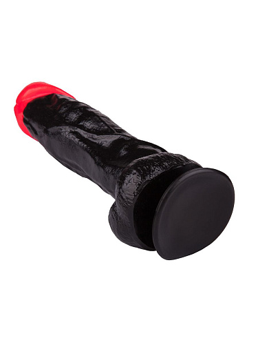 Чёрный фаллоимитатор с красной головкой LOVETOY (А-Полимер) 395500 (20 см)