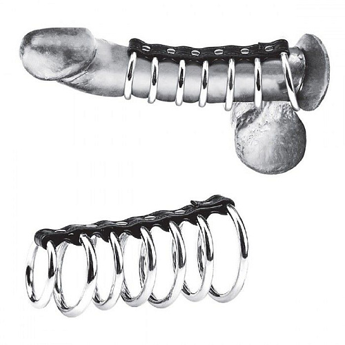 Чёрный хомут на пенис из 7 стальных колец BlueLine 7 Ring Gates Of Hell BLM3044