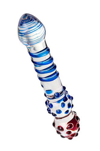 Двусторонний стеклянный фаллос с синей спиралью Sexus 912020
