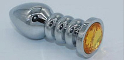 Анальная втулка с жёлтым камнем Anal Jewelry Plug NL-RB-YELLOW (11 см)