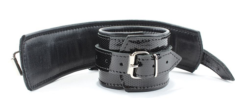 Кожаные чёрные лаковые наручи БДСМ арсенал 51028ars