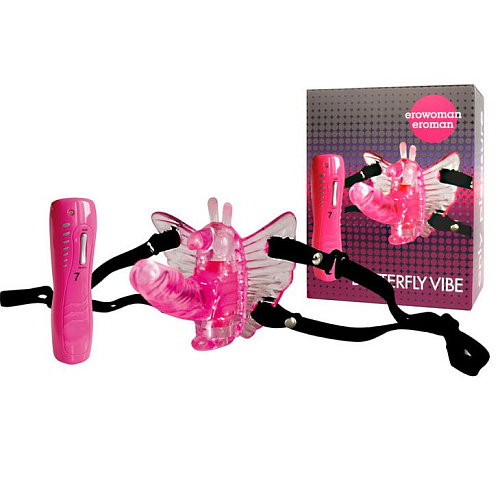 Розовая вибробабочка на ремешках Bior toys Butterfly Vibe EE-10024
