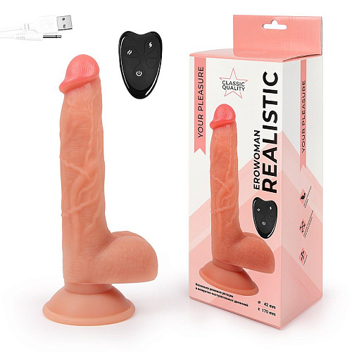 Телесный реалистичный вибратор-ротатор с пультом ДУ Bior toys ER-30072