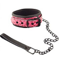 Розово-чёрный ошейник с поводком Erokay Collar With Leash EK-3103PNK