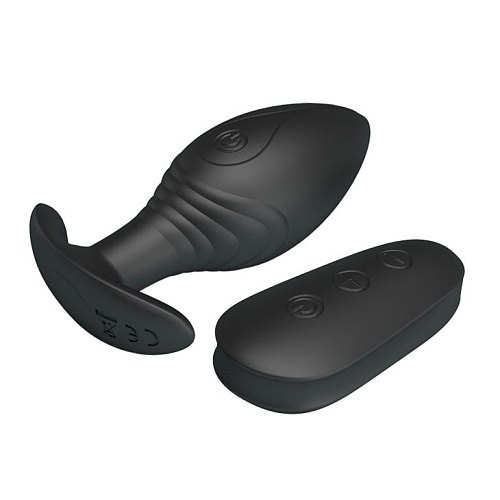 Роскошная чёрная анальная вибропробка с пультом ДУ Baile Regina BI-040078W (8,8 см)