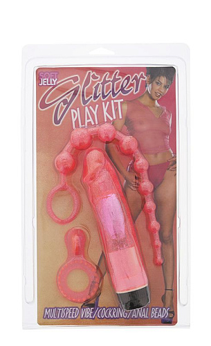 Набор розовых гелевых стимуляторов: вибратор, анальные шарики, кольцо Seven Creations 2K312SPR BCD GP