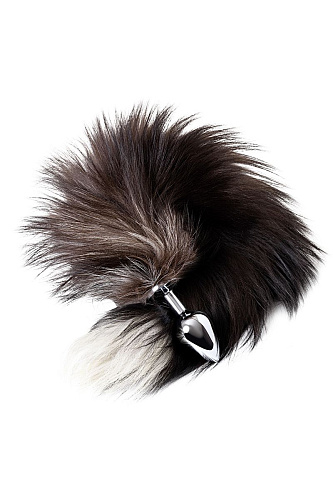Серебристая металлическая анальная втулка с хвостом чернобурой лисы ToyFa 712026-S (размер S)