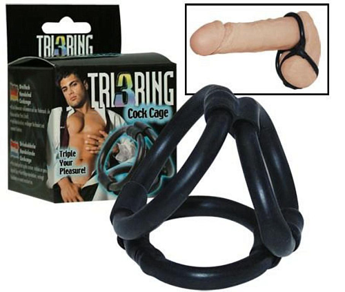 Чёрное эрекционное кольцо Seven Creations Tri Ring Cock Cage 2K492BLK-BX