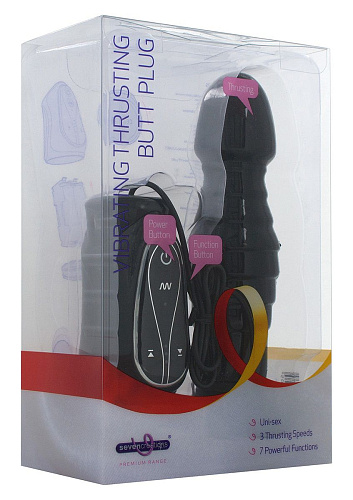 Чёрный анальный стимулятор с вибрацией Seven Creations THRUSTING BLACK Z003B1F181B1 (17,5 см)