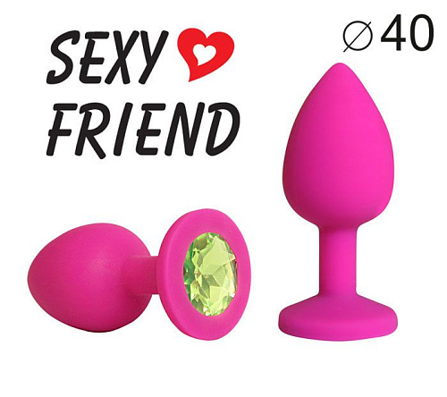 Ярко-розовая анальная пробка с салатовым кристаллом Bior toys SF-70290-10 (9,5 см)
