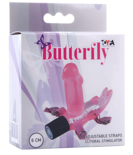 Розовый клиторальный виброзаяц на эластичных ремешках ToyFa 884005