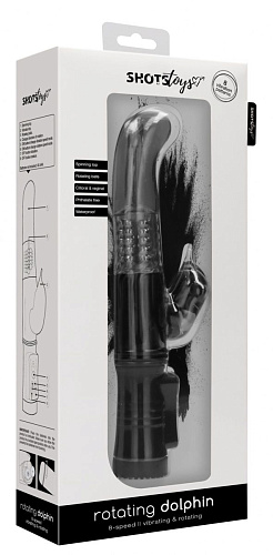 Чёрный вибратор-кролик Shots Media BV Rotating Dolphin SHTO004BLK (23 см)