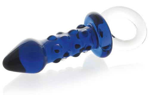 Синяя анальная пробка с пупырышками и кольцом Джага-Джага GD204 (15,5 см)