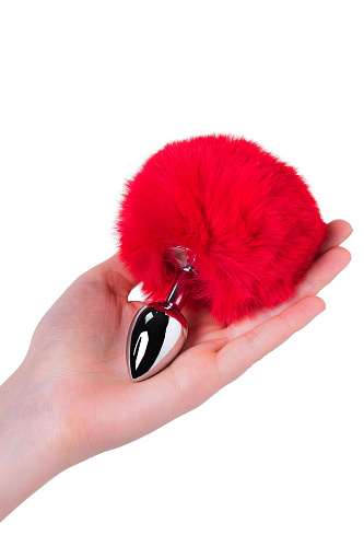 Серебристая анальная втулка с красным хвостиком ToyFa Metal 712025-9