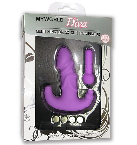 Тройной фиолетовый вибратор из силикона MyWorld - DIVA 902142