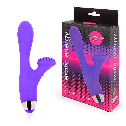 Фиолетовый вибромассажёр с клиторальным стимулятором с шипиками Bior toys EE-10261-5