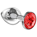 Большая серебристая анальная пробка с красным кристаллом Lola toys Diamond Red Sparkle Large 4010-06Lola (8 см)