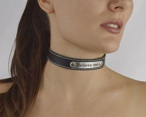 Чёрный чокер с белой строчкой Sitabella «Believe me» 3353 BM