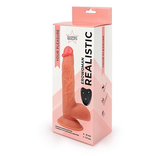 Телесный реалистичный вибратор-ротатор с пультом ДУ Bior toys ER-30072