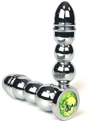 Серебристая анальная пробка-ёлочка с лаймовым кристаллом Vandersex 159-MAT1 (13 см)