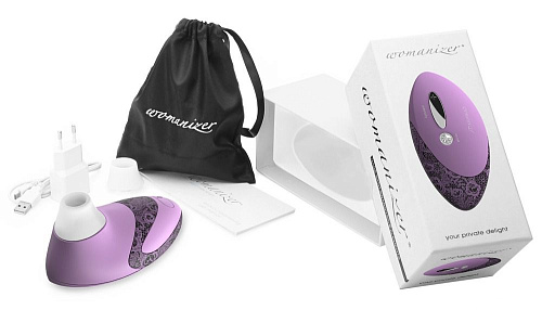 Сиреневый вакуумный стимулятор клитора с двумя сменными насадками Womanizer W500 Pro 0584304
