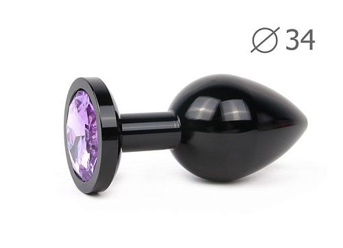 Коническая чёрная анальная втулка с сиреневым кристаллом Anal Jewelry Plug BKM-15 (8,2 см)