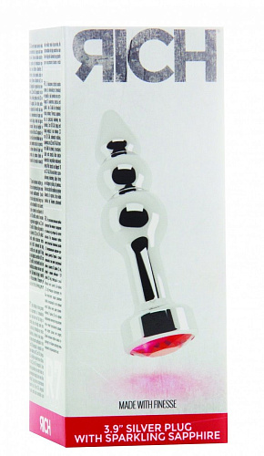 Серебристая анальная пробка-ёлочка с красным кристаллом Shots Media BV RIC007SIL (11,5 см)