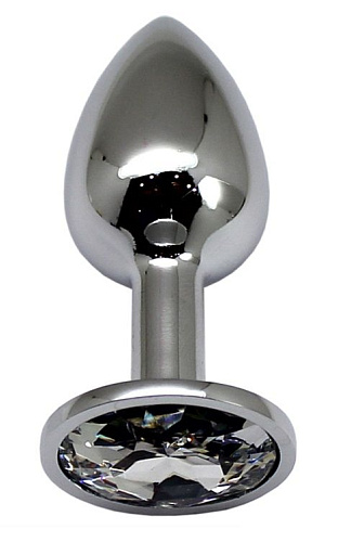 Серебристая анальная пробка с прозрачным стразом Eroticon P3404M-06 (7 см)