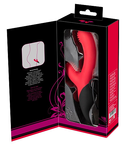 Красный вибратор с щёточками на головке и клиторальном отростке Orion Javida 0585971 (19 см)