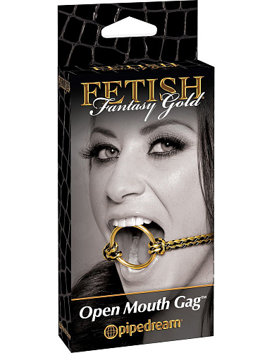 Чёрно-золотой кляп-рамка Pipedream Open Mouth Gag PD3968-27