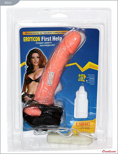 Полый страпон унисекс телесного цвета с вибрацией Eroticon 30045 (19 см)