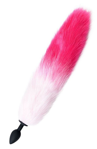 Чёрная анальная втулка с бело-розовым хвостиком POPO Pleasure 731445 (размер S)