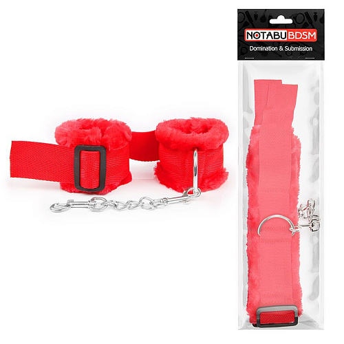 Красные меховые поножи на регулируемых чёрных пряжках Bior toys NTB-80578