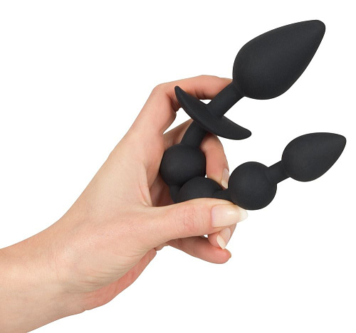 Чёрная анальная цепочка с рукоятью в виде пробки Orion 05331650000