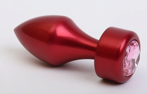 Красная анальная пробка с широким основанием и розовым кристаллом 4sexdreaM 47441 (7,8 см)