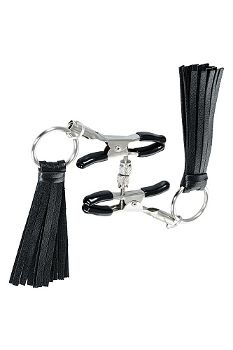 Чёрно-серебристые зажимы для сосков с кисточками ToyFa Theatre 705011