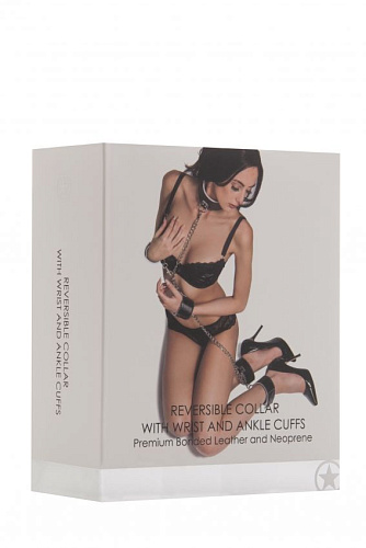 Чёрно-белый двусторонний комплект для бандажа Reversible Collar / Wrist / Ankle Cuffs Shots Media BV OU191WHT