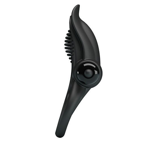 Чёрное силиконовое эрекционное кольцо с вибрацией и подхватом мошонки Baile BI-210203