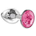 Малая серебристая анальная пробка с розовым кристаллом Lola toys Diamond Pink Sparkle Small 4009-03Lola (7 см)