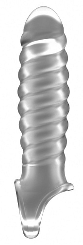 Прозрачная ребристая насадка Shots Media BV Stretchy Penis Extension No.32 SON032TRA