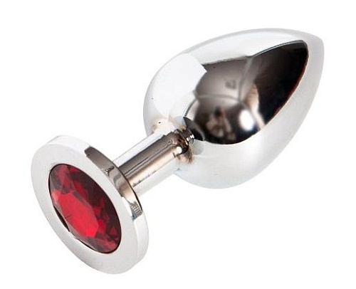 Серебряная металлическая анальная пробка среднего размера с красным стразиком 4sexdreaM 47017-1 (8,2 см)